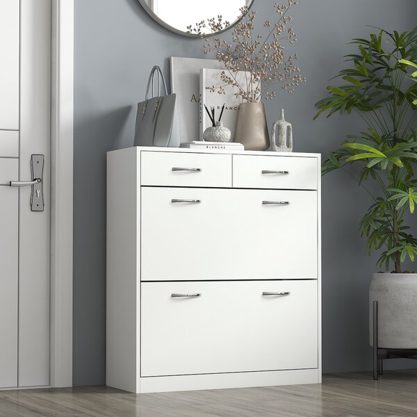 HOMCOM Etajeră pentru Pantofi, 12 Perechi, cu 2 Rafturi Interioare Reglabile și 2 Sertare, din Lemn, 80x30x91.5 cm, Alb | Aosom Romania
