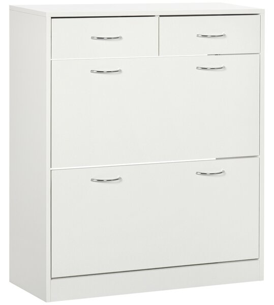 HOMCOM Etajeră pentru Pantofi, 12 Perechi, cu 2 Rafturi Interioare Reglabile și 2 Sertare, din Lemn, 80x30x91.5 cm, Alb | Aosom Romania