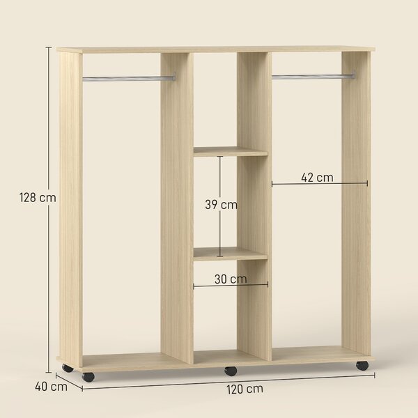 HOMCOM Dulap cu 5 Rafturi și 6 Roți, 120x40x128 cm, Negru | Aosom Romania