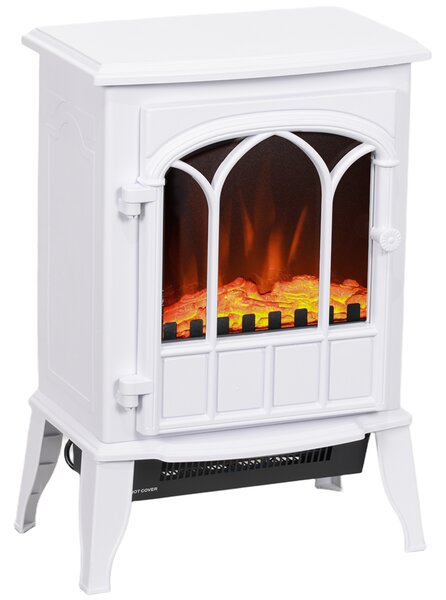 HOMCOM Șemineu Electric de Podea 1000W/2000W Efect de Flacără Luminositate Reglabilă Alb | Aosom Romania