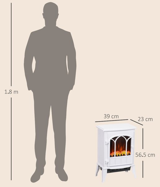 HOMCOM Șemineu Electric de Podea 1000W/2000W Efect de Flacără Luminositate Reglabilă Alb | Aosom Romania