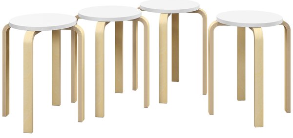 HOMCOM Set de Scaune Stivuibile pentru 4 Persoane, Scaune Moderne de Stivuire, Scaune Rotunde fără Spate, 40x40x45 cm, Lemn Natural | Aosom Romania