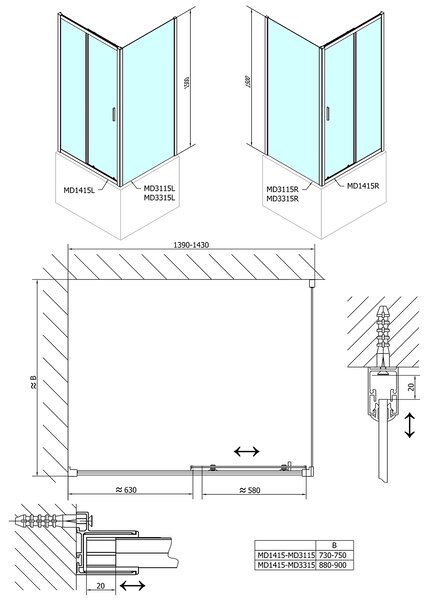 Polysan Polysan, perete lateral de duș DEEP 900 x 1500 mm, sticlă transparentă, MD3315