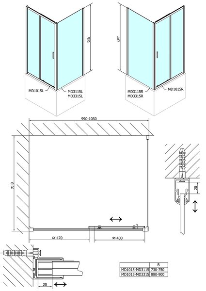 Polysan Polysan, perete lateral de duș DEEP 900 x 1500 mm, sticlă transparentă, MD3315