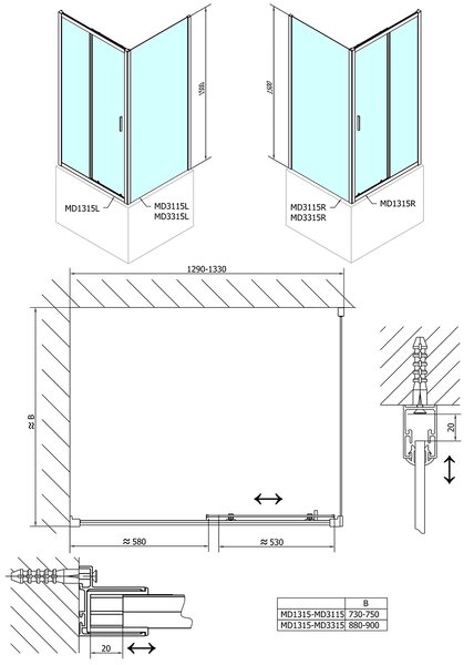 Polysan Polysan, perete lateral de duș DEEP 900 x 1500 mm, sticlă transparentă, MD3315