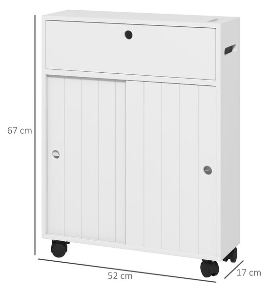 Kleankin Corp de depozitare toaletă/baie cu locaș pentru hârtie igienică pe roți - 52 x 17 x 67 cm alb | Aosom Romania