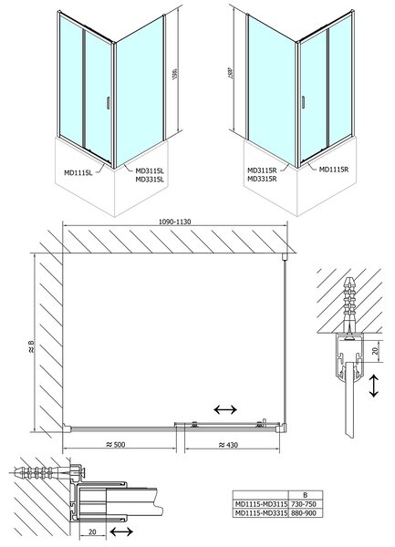 Polysan Polysan, perete lateral de duș DEEP 900 x 1500 mm, sticlă transparentă, MD3315
