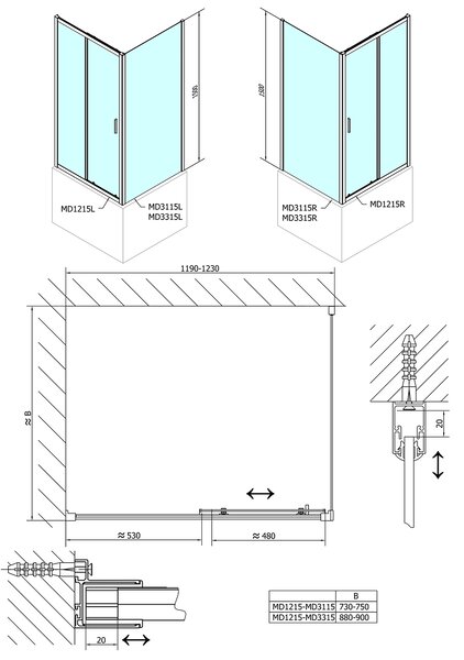 Polysan Polysan, perete lateral de duș DEEP 900 x 1500 mm, sticlă transparentă, MD3315