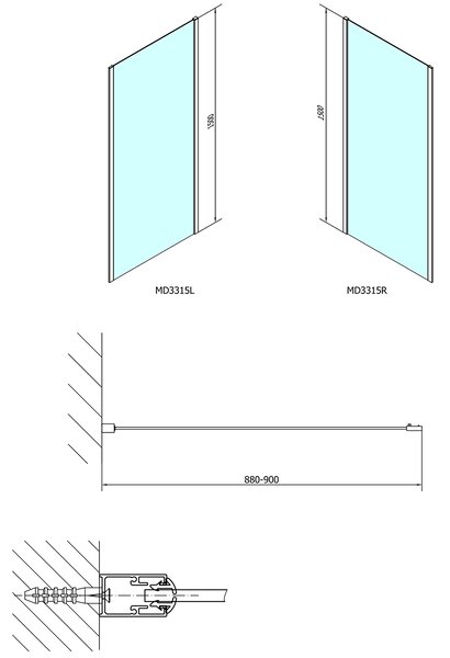 Polysan Polysan, perete lateral de duș DEEP 900 x 1500 mm, sticlă transparentă, MD3315