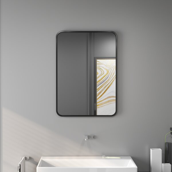 HOMCOM Oglindă de baie cu ramă metalică și agățătoare, 50x2.5x70 cm, negru | Aosom Romania