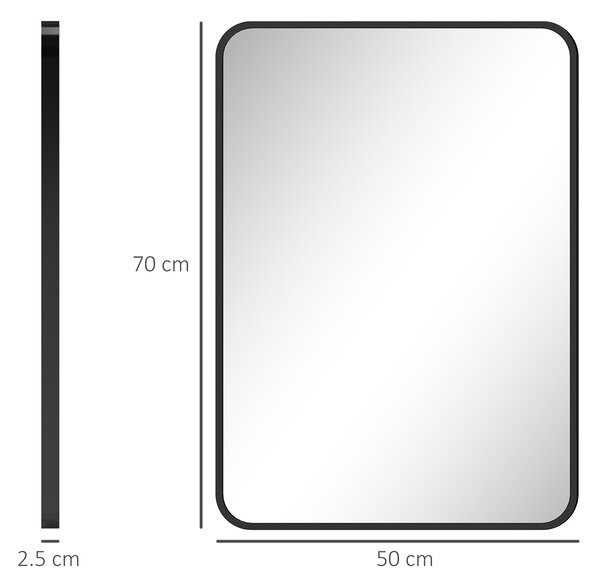HOMCOM Oglindă de baie cu ramă metalică și agățătoare, 50x2.5x70 cm, negru | Aosom Romania