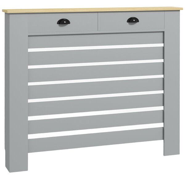 HOMCOM Acoperiș pentru calorifer din MDF cu doghe, cu 2 sertare, 111x19x95.5 cm, Gri | Aosom Romania
