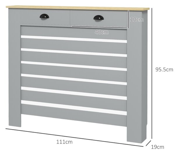 HOMCOM Acoperiș pentru calorifer din MDF cu doghe, cu 2 sertare, 111x19x95.5 cm, Gri | Aosom Romania
