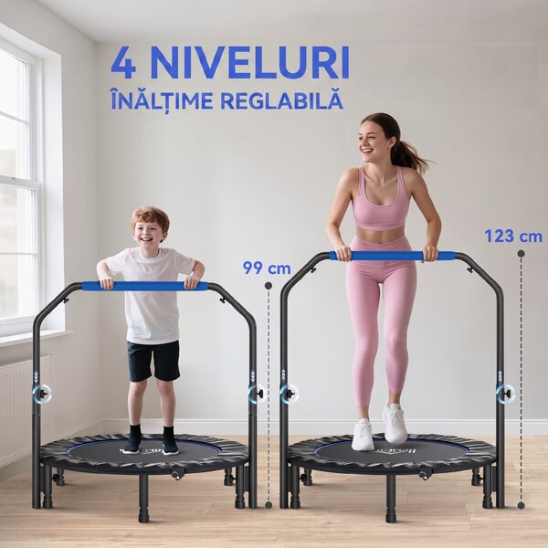 HOMCOM Mini Trampolin Fitness Pliabil de 45" cu Mâner Reglabil din Spumă, Albastru | Aosom Romania