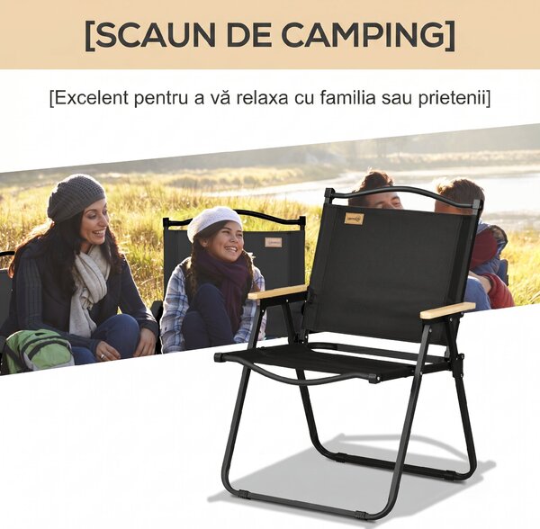 Outsunny Scaun de Camping și Plajă Pliabil cu Cotiere, 54x59x78 cm, Negru | Aosom Romania