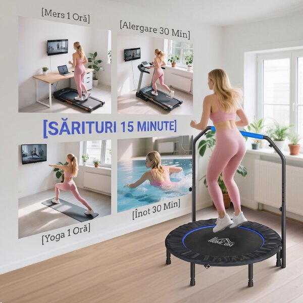 HOMCOM Mini Trampolin Fitness Pliabil de 45" cu Mâner Reglabil din Spumă, Albastru | Aosom Romania