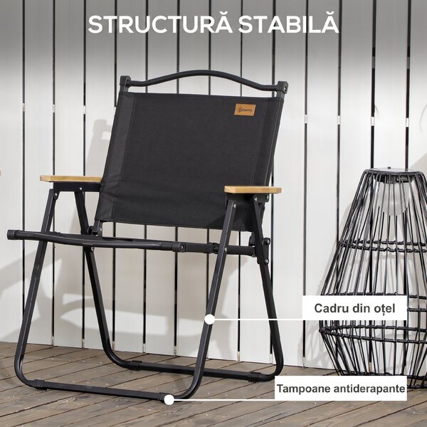 Outsunny Scaun de Camping și Plajă Pliabil cu Cotiere, 54x59x78 cm, Negru | Aosom Romania