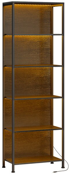 HOMCOM Bibliotecă cu 5 Rafturi, Verticală cu Iluminare LED în 7 Culori, Economisire Spațiu pentru Living, Dormitor și Birou, 60x30x179 cm, Negru | Aosom Romania