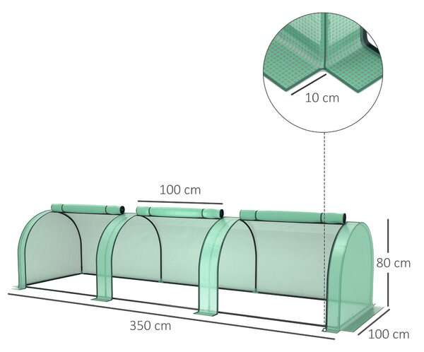 Outsunny Mini seră tunel cu acoperire PE, cadru din oțel și uși cu fermoar, Verde | Aosom Romania