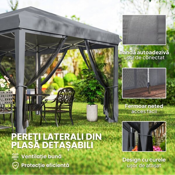 Outsunny Pergolă Pliabilă cu 6 Plase de Țânțari, Pergolă de Grădină cu Structură din Oțel, 591x295cm, Crem Alb | Aosom Romania