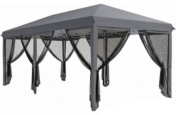 Outsunny Pergolă Pliabilă cu 6 Plase de Țânțari, Pergolă de Grădină cu Structură din Oțel, 591x295cm, Crem Alb | Aosom Romania