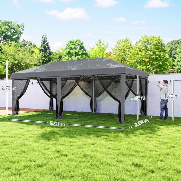 Outsunny Pergolă Pliabilă cu 6 Plase de Țânțari, Pergolă de Grădină cu Structură din Oțel, 591x295cm, Crem Alb | Aosom Romania