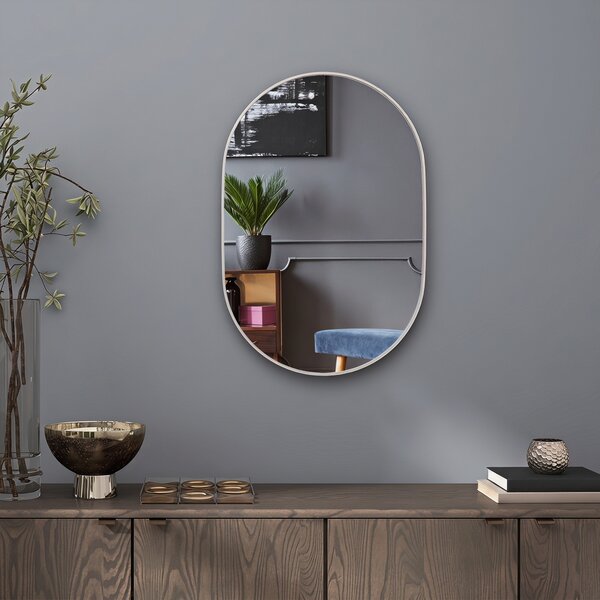 HOMCOM Oglindă Ovală pentru Baie, Oglindă Modernă de Perete cu Rama din Aluminiu și Montaj Vertical sau Orizontal, 60x90 cm, Argintiu | Aosom Romania