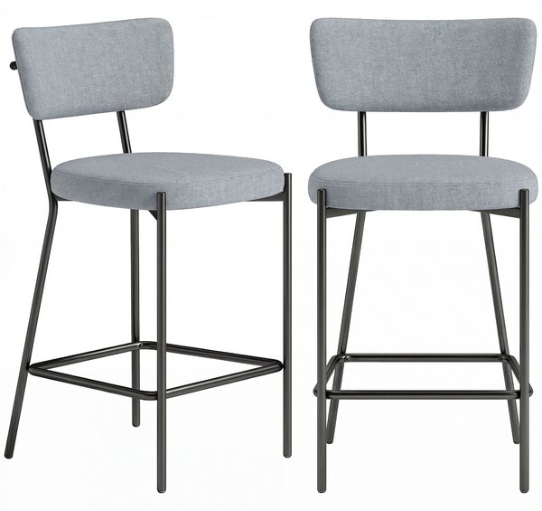 HOMCOM Set de 2 Scaune de Bar cu Spătar și Tapițate, Scaune Înalte din Material Textil cu Bară pentru Sprijinirea Picioarelor și Structură Metalică, Ușor de Asamblat, Gri Deschis | Aosom Romania