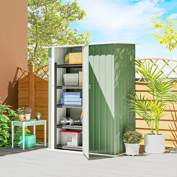 Outsunny Căsuță de Grădină 1.07m² din Oțel Galvanizat, Magazie pentru Unelte cu Ușă Blocabilă și Acoperiș Înclinat, 142x86x189 cm, Verde Deschis | Aosom Romania