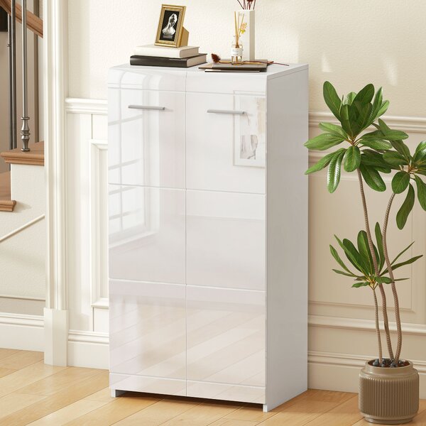 HOMCOM Dulap pentru Pantofi Lucios, Mobilier Modern cu Rafturi Reglabile pentru Hol, Coridor, Capacitate 10 Perechi, Alb | Aosom Romania