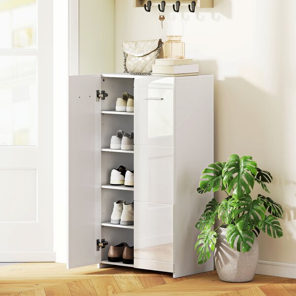 HOMCOM Dulap pentru Pantofi Lucios, Mobilier Modern cu Rafturi Reglabile pentru Hol, Coridor, Capacitate 10 Perechi, Alb | Aosom Romania