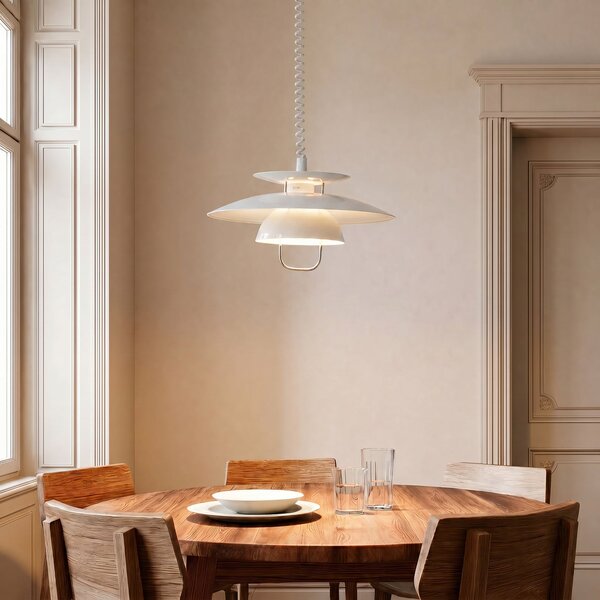 Lindby Lampă suspendată Nadija, alb, 43 cm, reglabilă pe înălțime, E27, reglabil, Alb, Bucătărie, Metal, Scandinavă