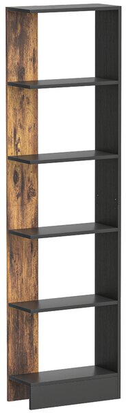 HOMCOM Raft Îngust cu 5 Etajere, Raft Economisitor de Spațiu Modern din Lemn, Bibliotecă pentru Baie, Living, Dormitor, Birou, 45x21x170 cm, Maro Rustic | Aosom Romania