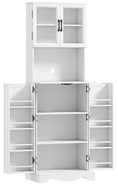 HOMCOM Mobilă de Depozitare pentru Bucătărie cu 2 Dulapuri și 8 Rafturi, din Lemn și Acrilic, 60x39.5x179.6 cm, Alb | Aosom Romania
