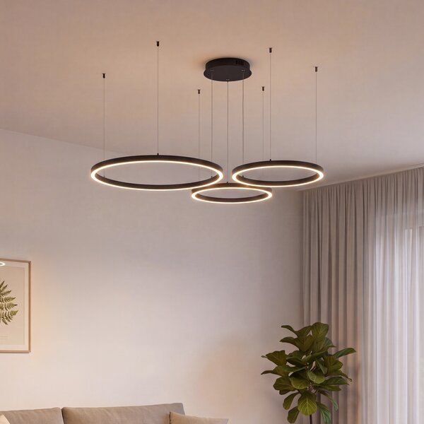 Lampă suspendată neagră cu LED cu dimmer în 3 trepte, 3 lumini - Anello