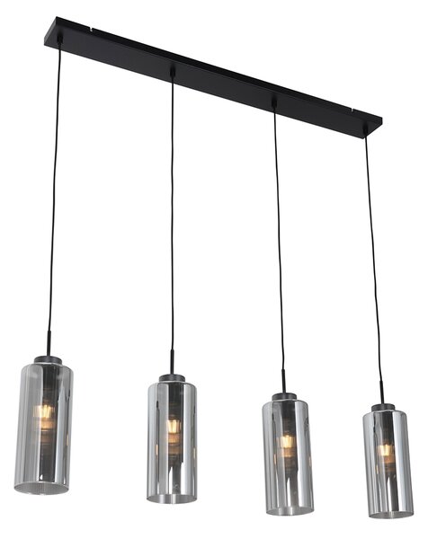 Lampă suspendată Art Deco neagră cu sticlă fumurie cu 4 lumini - Laura