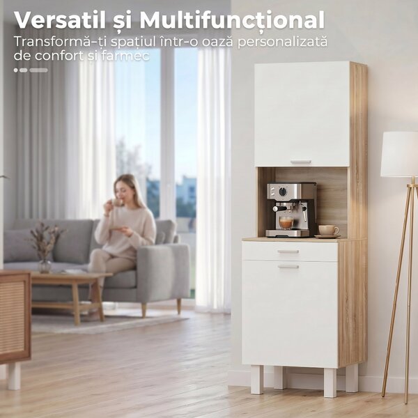 HOMCOM Mobilier Bucătărie 174 cm cu Sertar, Rafturi, Blat și Orificiu pentru Cabluri | Aosom Romania