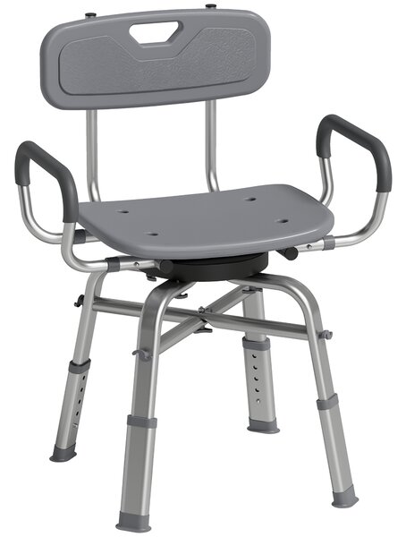 HOMCOM Scaun de Duș Rotativ cu Înălțime Reglabilă, Brațe și Spătar, Capacitate 150 kg, Gri | Aosom Romania