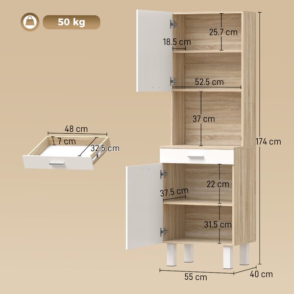 HOMCOM Mobilier Bucătărie 174 cm cu Sertar, Rafturi, Blat și Orificiu pentru Cabluri | Aosom Romania