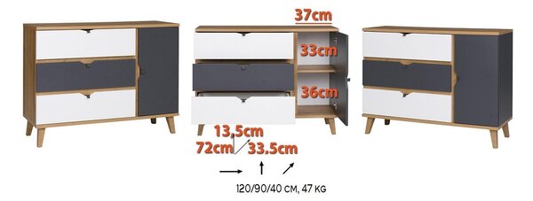 Comodă Mimone K1D3SZ (Stejar auriu + Alb mat + grafit). 1051784