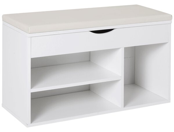 HOMCOM Bancă pentru Pantofi, soluție economisitoare de spațiu, cu șezut imblopat și capac rabatabil, pentru intrare, PAL, 80x30x47cm, Alb | Aosom Romania