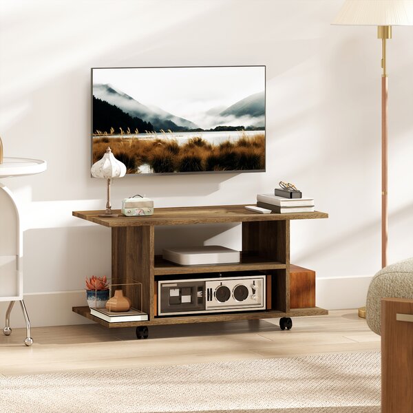 HOMCOM Suport TV Modern cu Rafturi, Roți Pivotante și Frâne, 80x40x40 cm, Nuc | Aosom Romania