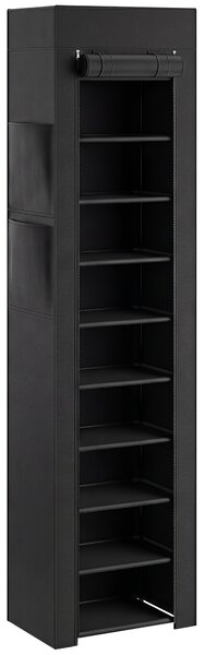 HOMCOM Pantofar 10 Etajere, Cover Antipraf, 20 Perechi, 45 x 30 x 175 cm, Negru | Aosom Romania