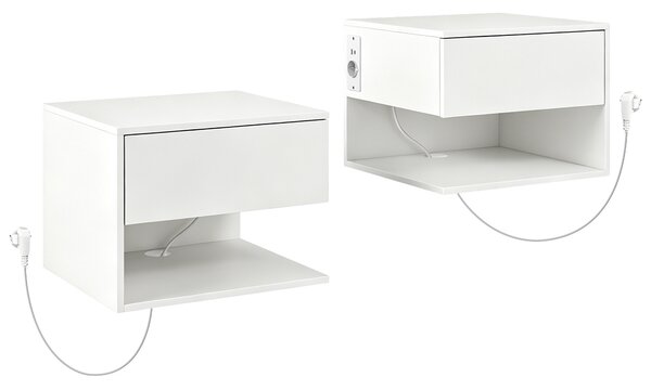 HOMCOM Set Noptiere Suspendate cu Sertar și Raft, Noptiere Moderne pentru Canapea, 40 x 35 x 30 cm, Alb | Aosom Romania