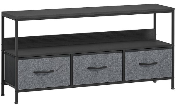 HOMCOM Suport TV Mobil, Până La 55", cu 3 Sertare Textil Pliabile, Raft, 120x29x56 cm, Negru | Aosom Romania