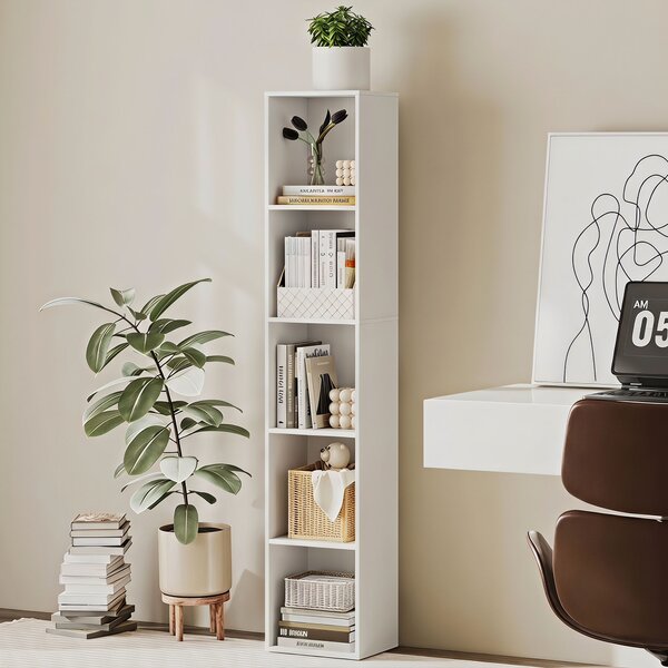 HOMCOM Bibliotecă Autoportantă și care Economisește Spațiu, 30x24x159 cm, Culoare Alb | Aosom Romania