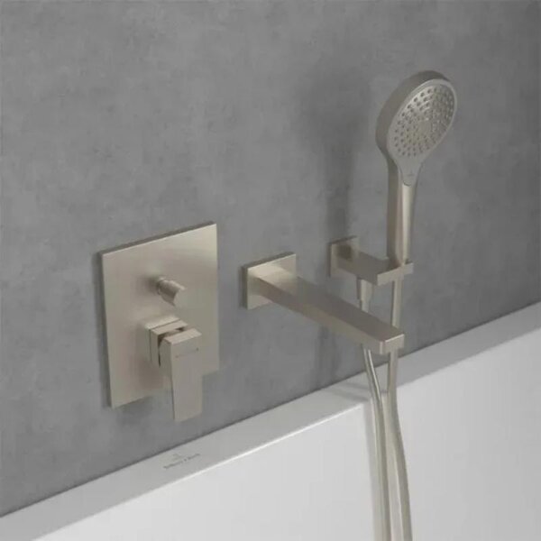 Cot racord Villeroy&Boch, Universal Showers, pătrat cu suport duș, brushed nickel