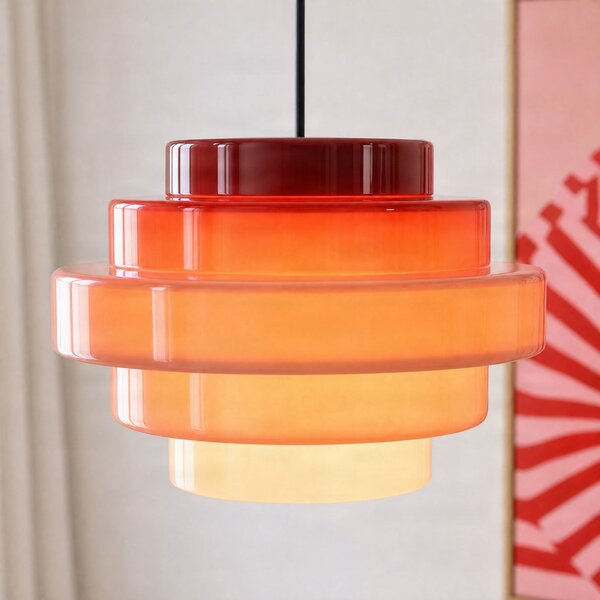 ALDEX Lampă suspendată Filo, roșie, Ø 28 cm, sticlă, reglabil, Roșu, Camera de zi / sufragerie, Sticlă, Scandinavă