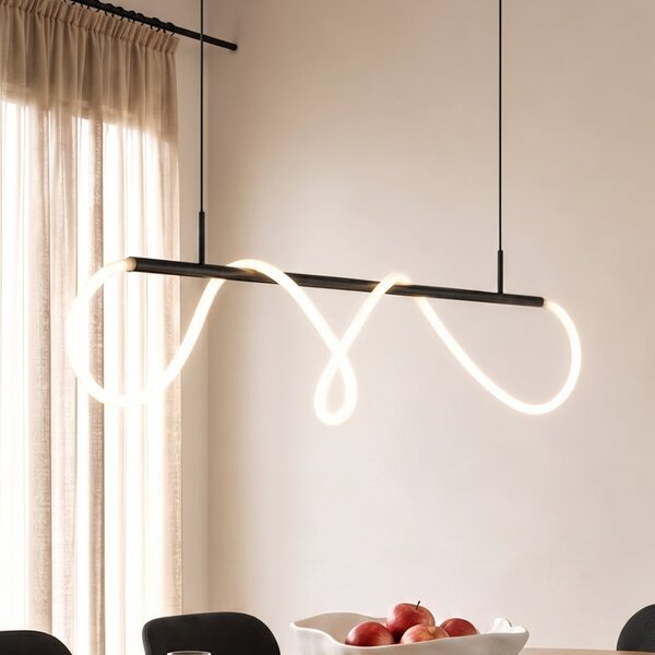 Lucande LED lampă suspendată Kisune, alb/negru, metal, Negru, Camera de zi / sufragerie, Plastic, Modern