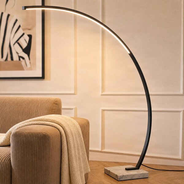 Lindby LED lampă de podea arcuită Kendra, negru, aluminiu, înălțime 180cm, reglabil, Negru, Camera de zi / sufragerie, Metal, Modern